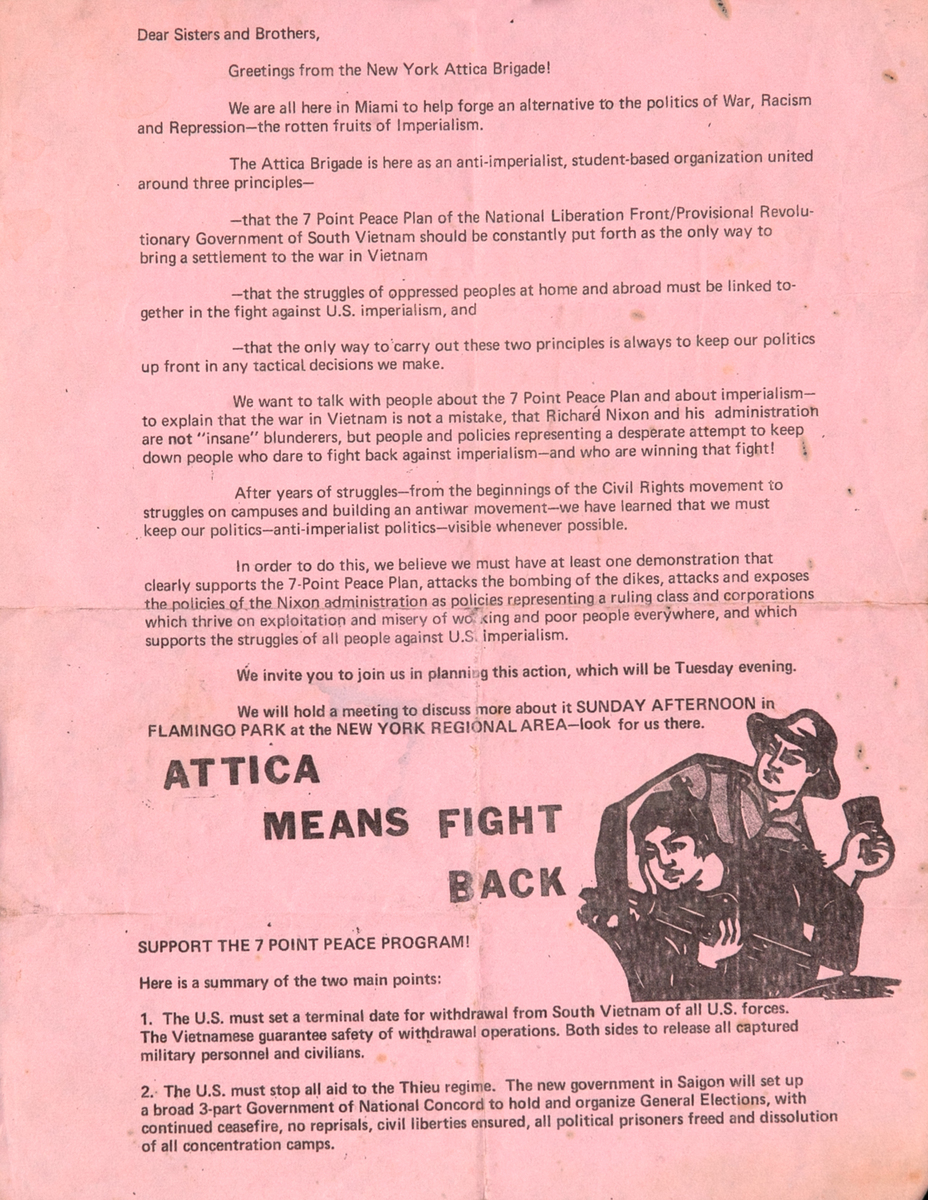 Attica Means Fight Back Original New York Attica Brigade Flyer