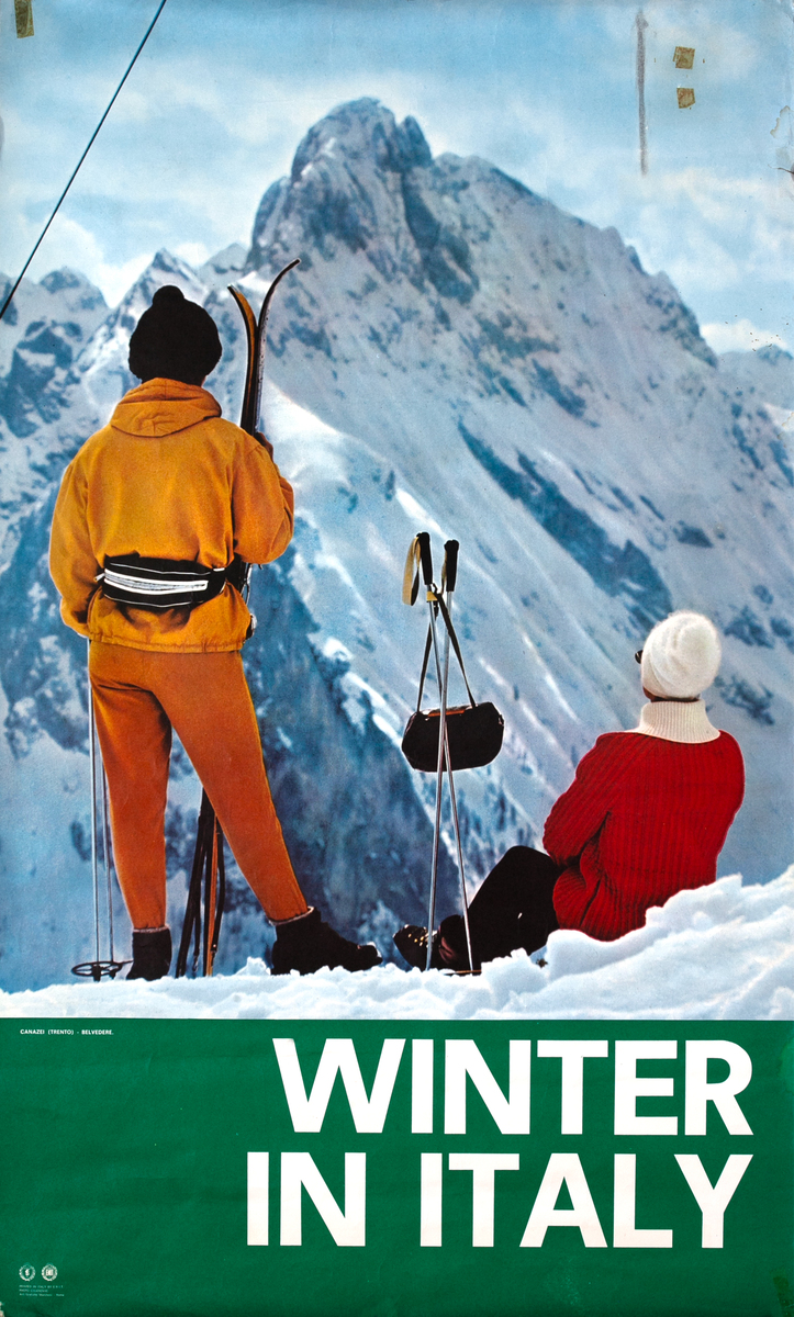 Winter in Italy Canazei Belvedere, Trentino Dolomites Original Ski Travel Poster