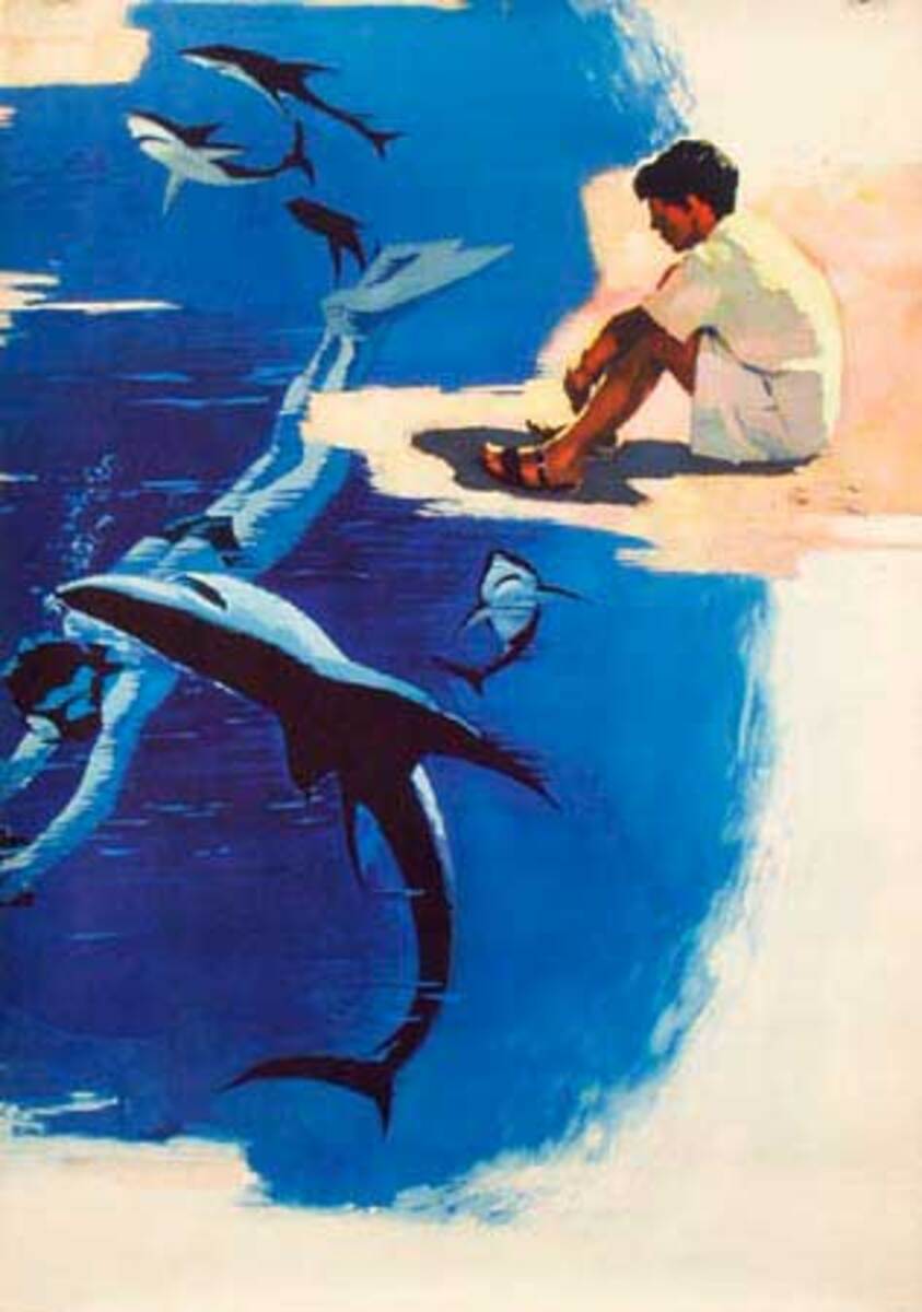 Scuba Diving with Sharks Original Vintage Russian Movie Poster Sovexportfilm USSR Sto