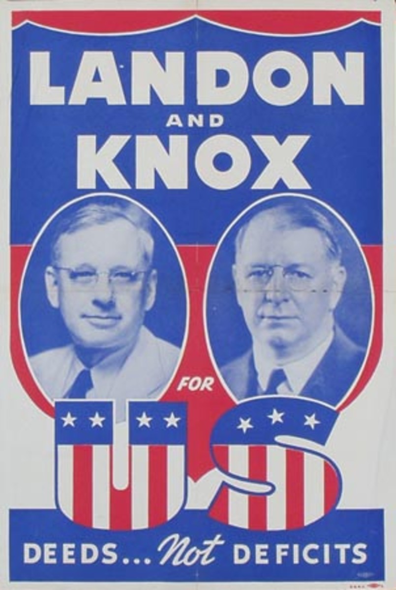 Landon and Knox for uS Deeds not Deficits Original Vintage Political Poster