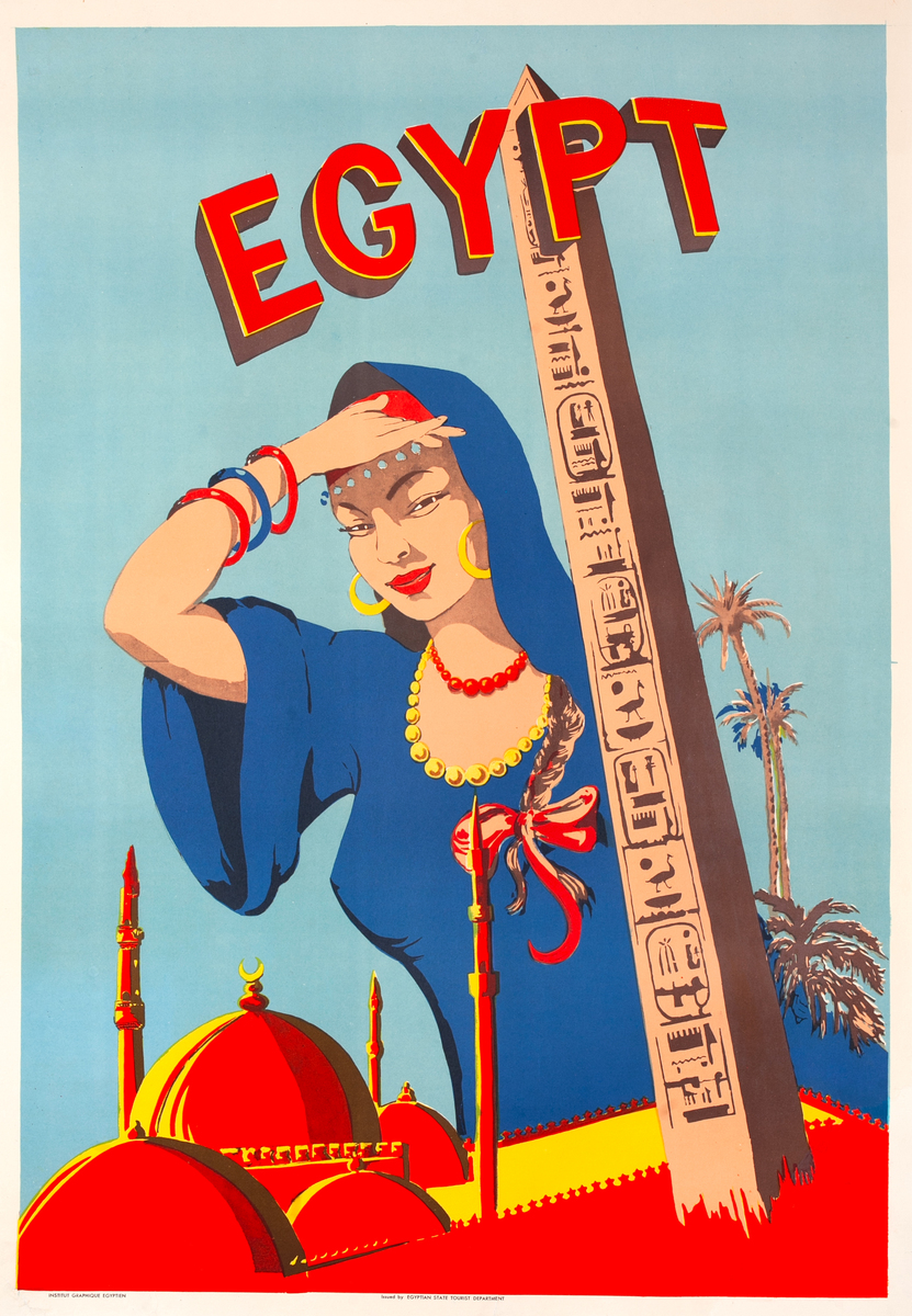 Egypt Original Travel Poster Women and Obelisk
