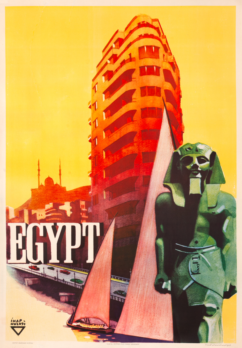 Egypt Original Travel Poster Pharaoh and Sailboats
