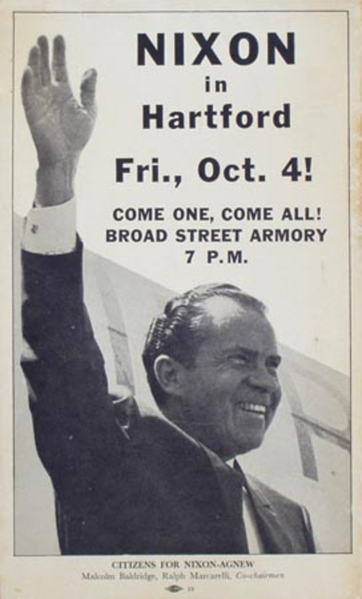 Nixon In Hartford Original Vintage Political Poster