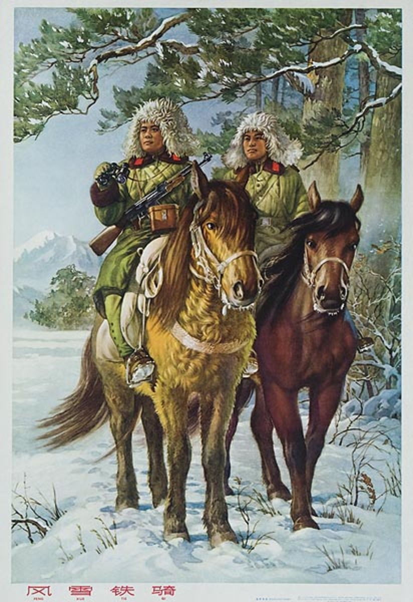 Strong Cavalry in Snow Storm Original Chinese Cultural Revolution Poster 