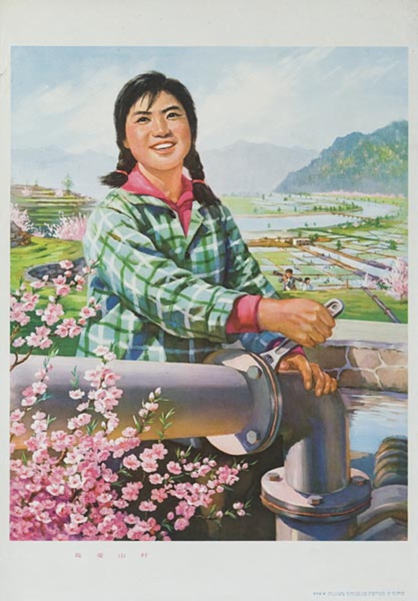 Original Chinese Cultural Revolution Poster Comrade Fixing Water Pipe