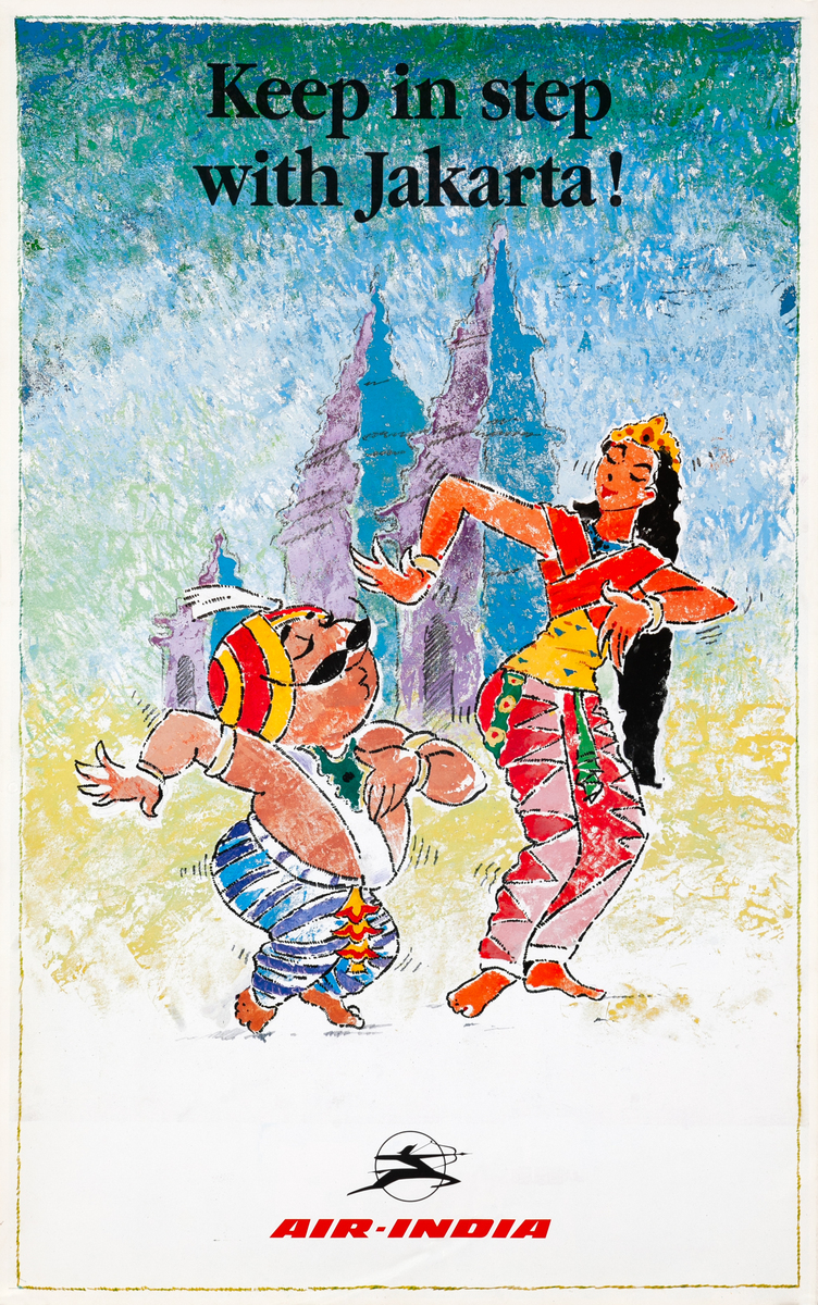 Air India Travel Poster - Keep in step with Jakarta!