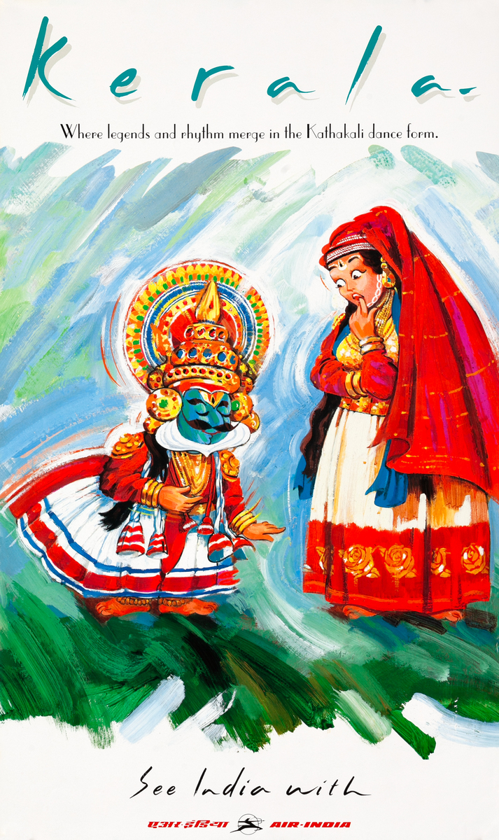 Air India Travel Poster - Kerala Where legends and rhythm merge inn the Kathakali dance form. 