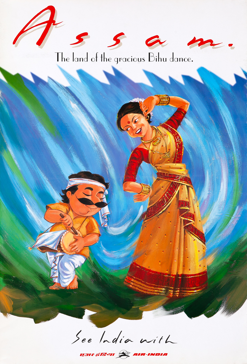 Air India Travel Poster, Assam The Land if the Gracious Bihu Dance