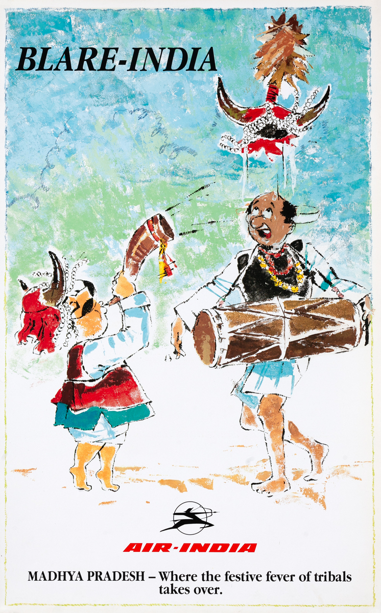 Air India Travel Poster Blare-India Madhya Pradesh - Where the festive fever of tribals takes over. 