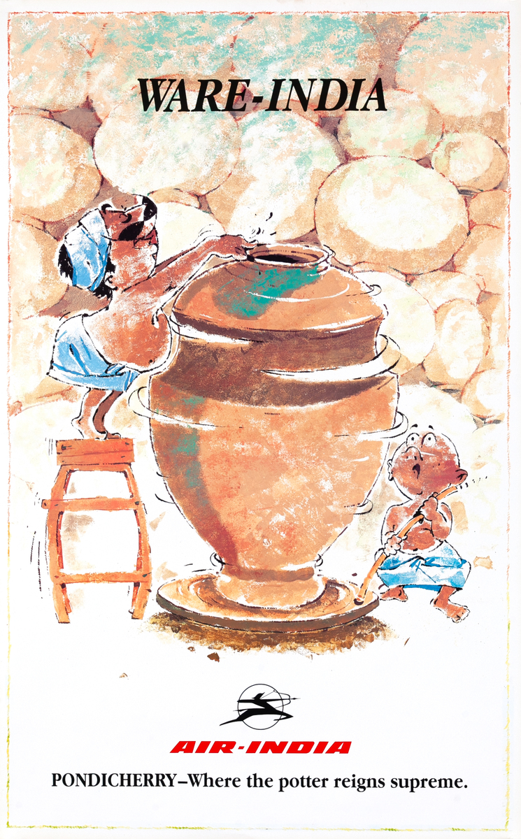 Air India Travel Poster  Ware - India Pondicherry- Where the potter reigns supreme. 