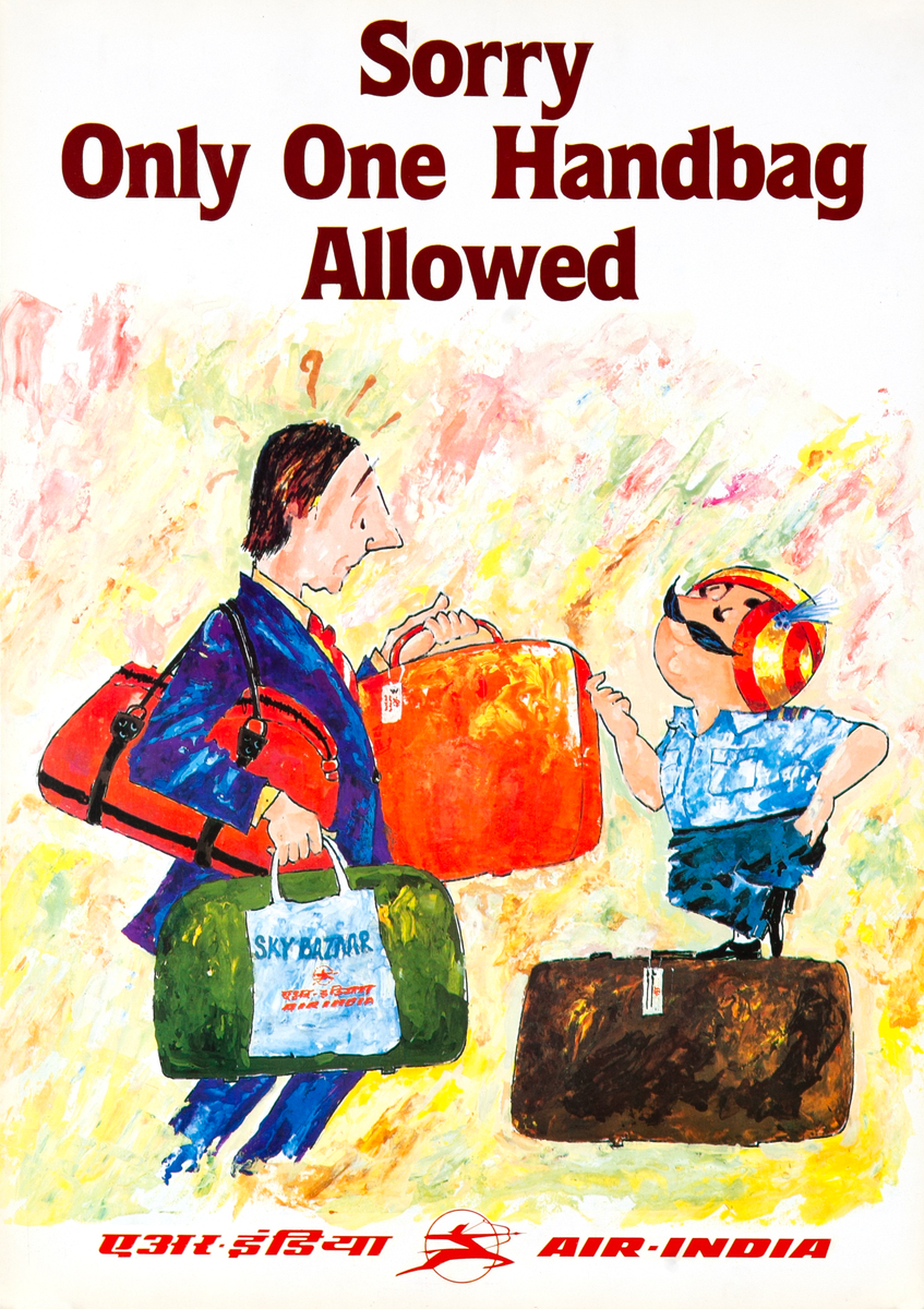 Air India Travel Poster - Sorry Only One Handbag Allowed