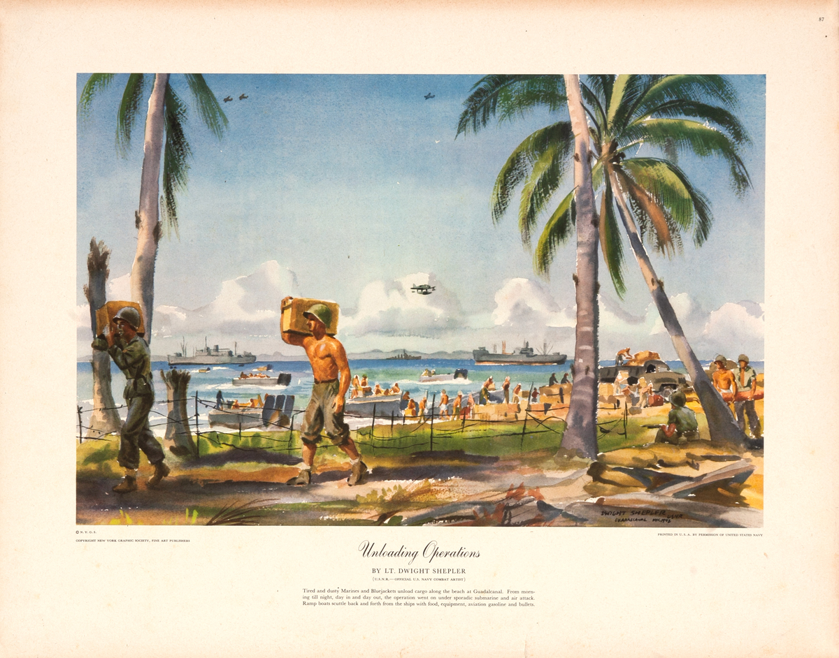 Unloading Operations by Lt. Dwight Shepler Original New York Graphic Society Poster