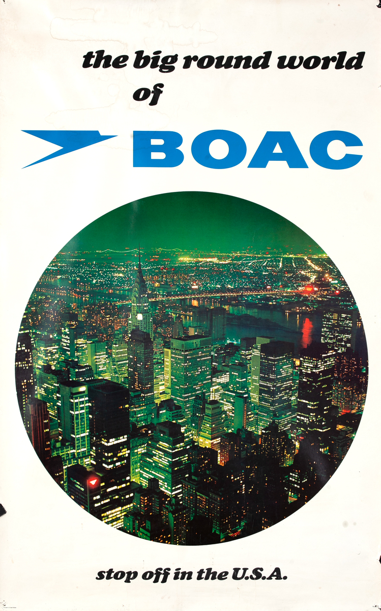 The Big Round World of BOAC Original United States Travel Poster