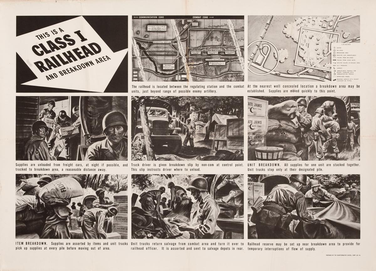 This is a Class I Railhead and Breakdown Area Original WWII Training Chart Poster