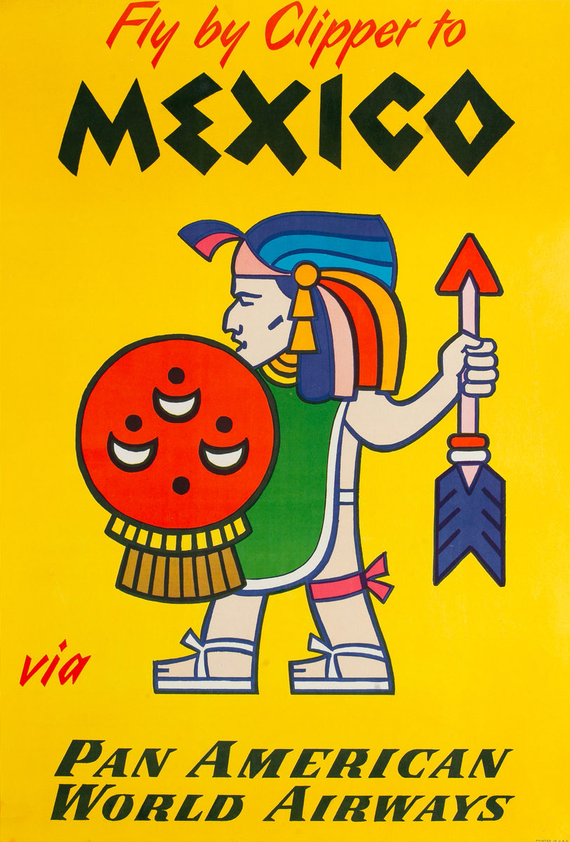 Fly by Clipper to Mexico Via Pan American World Airways Original Pan Am Travel Poster