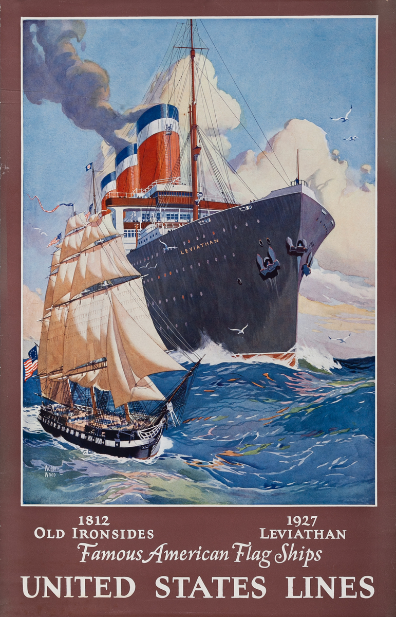 Famous American Flag Ships United States Lines Original Cruise Poster