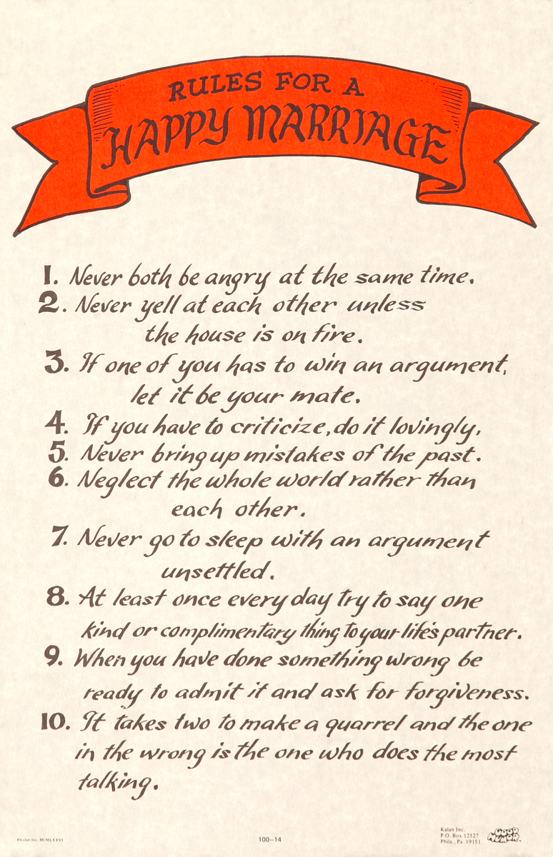 Comic Good Humor Poster - Rules for a Happy Marriage