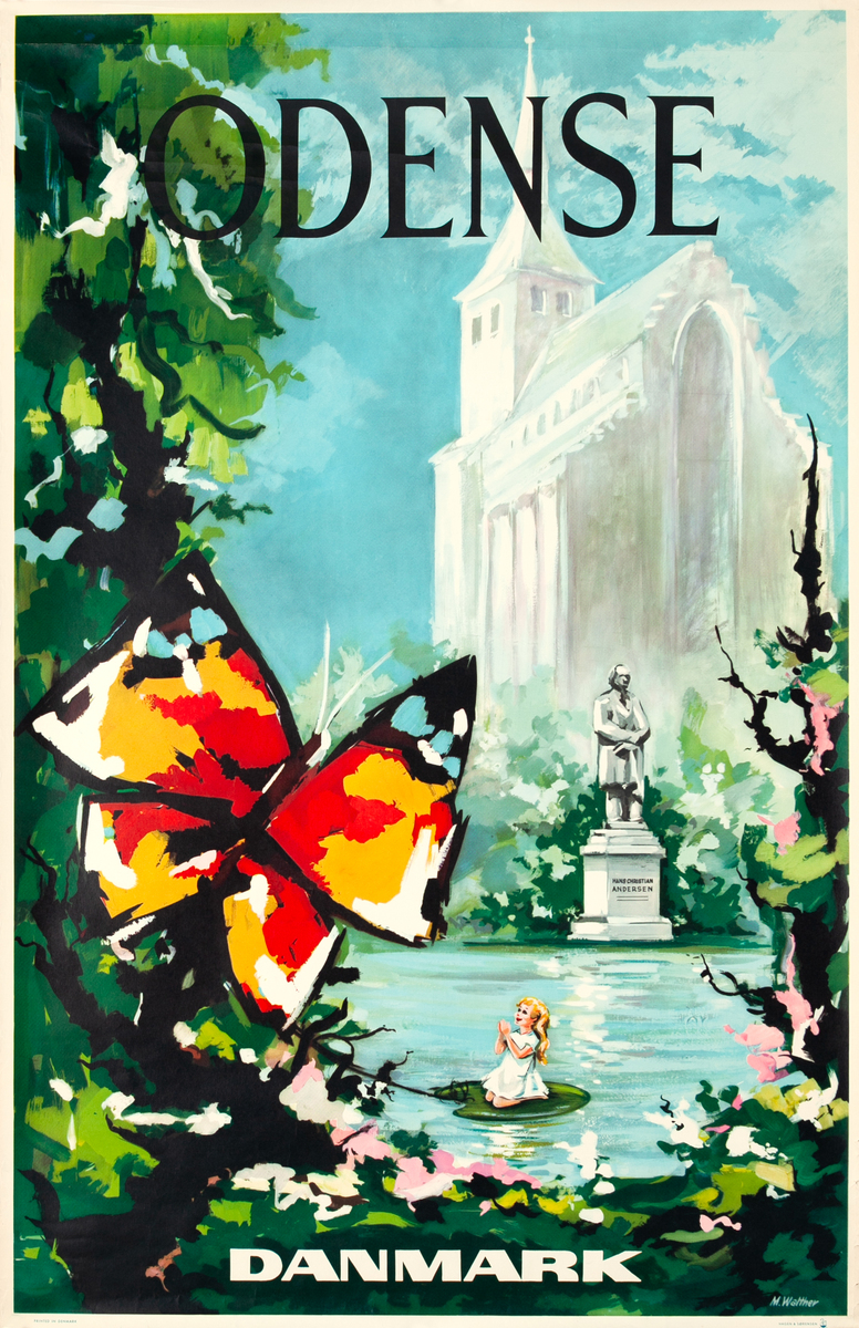 Odense Original Denmark Travel Poster Fairytale Garden