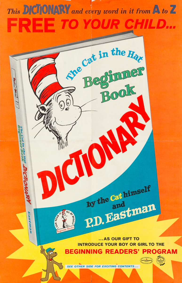 Dr. Seuss Dictionary Original Beginning Reader's Program Poster