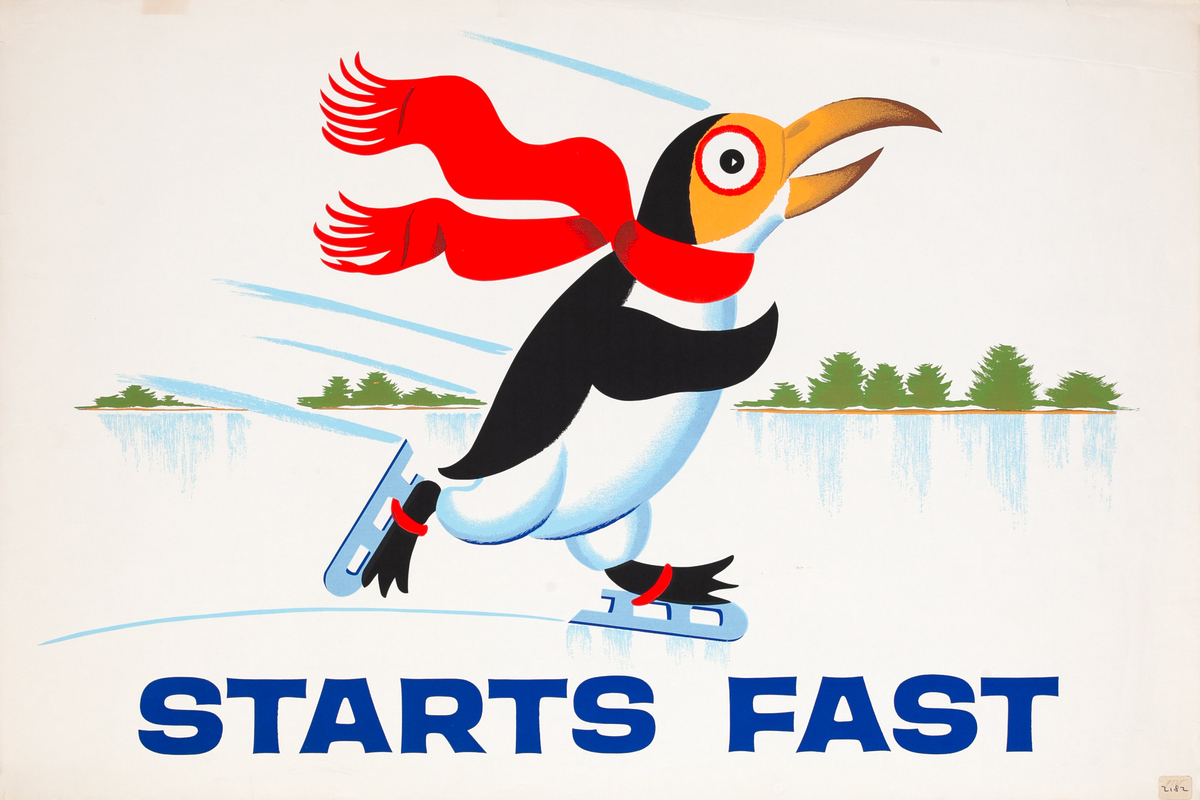Starts Fast Original Gas Station Poster Penguin