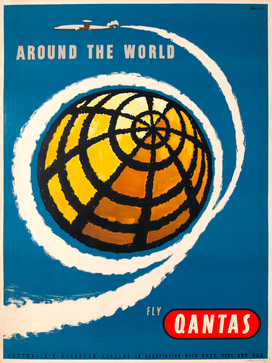 Around the World Fly Qantas Original Travel Poster