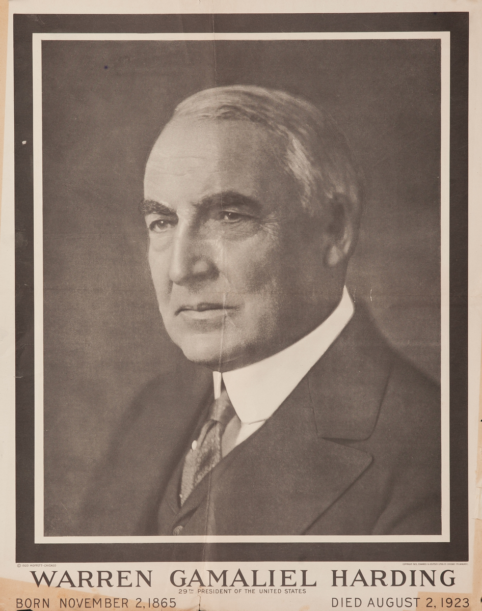 Warren Gamaliel Harding 29th President of the United States Original Memorial Poster