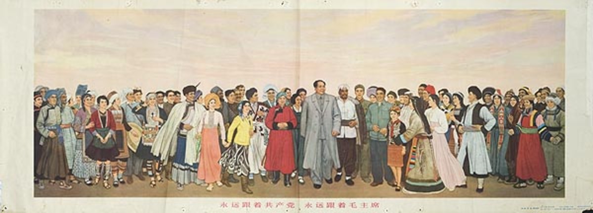 Chairman Mao With Chinese People Original Chinese Cultural Revolution Poster