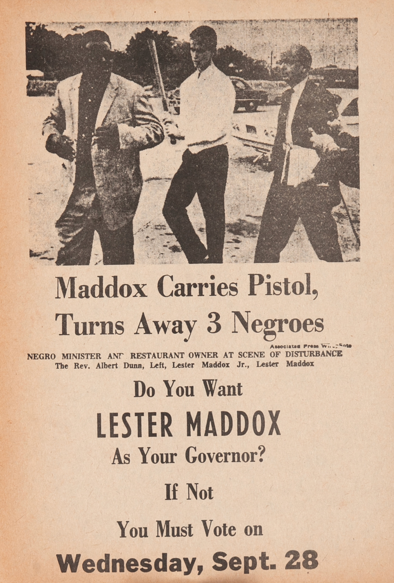 Maddox Carries Pistol, Turns Away 3 Negroes Original Voter Registration Poster