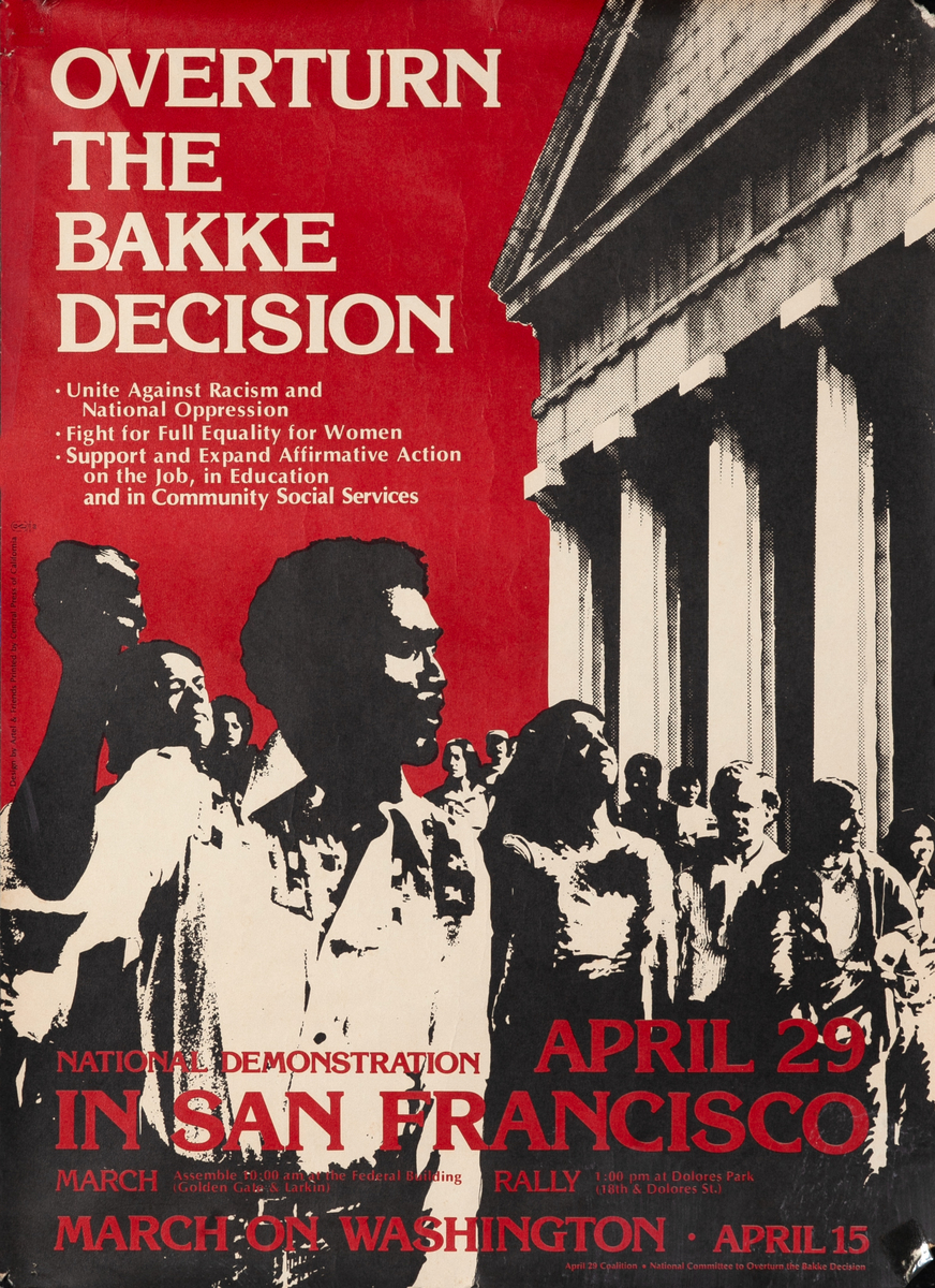 Overturn the Bakke Decision Original Civil Rights Protest Poster