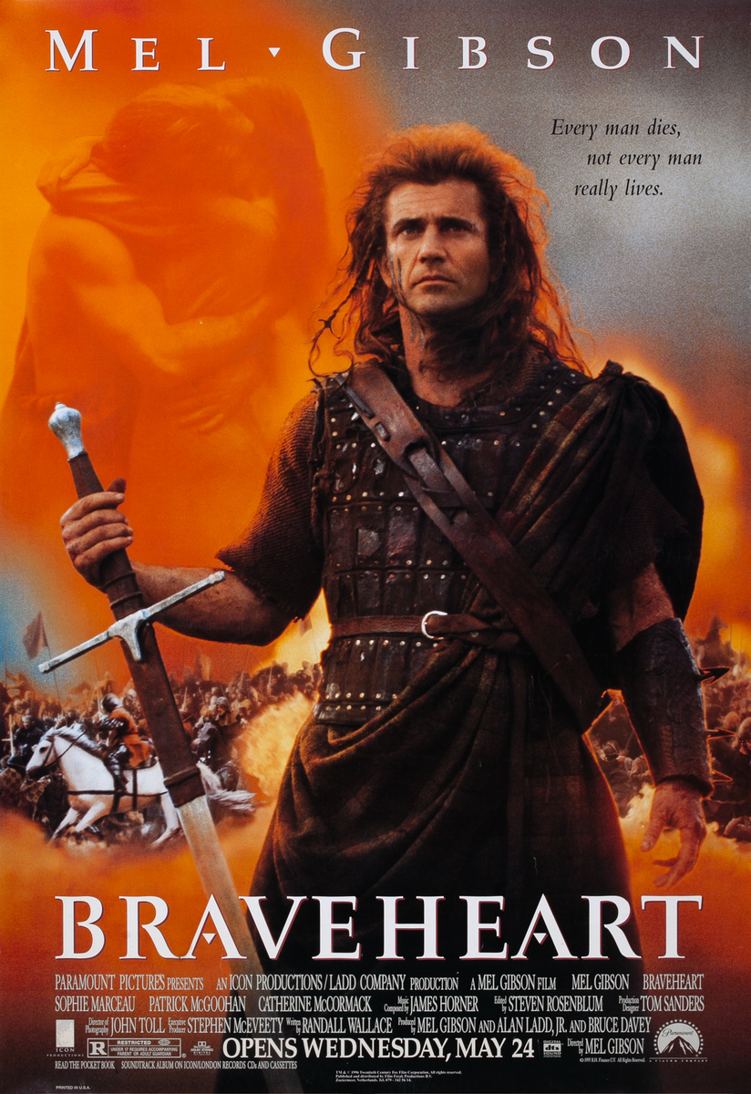 BRAVEHEART advance DS 1 sheet Movie Poster  Mel Gibson as William Wallace in the Scottish Rebellion!