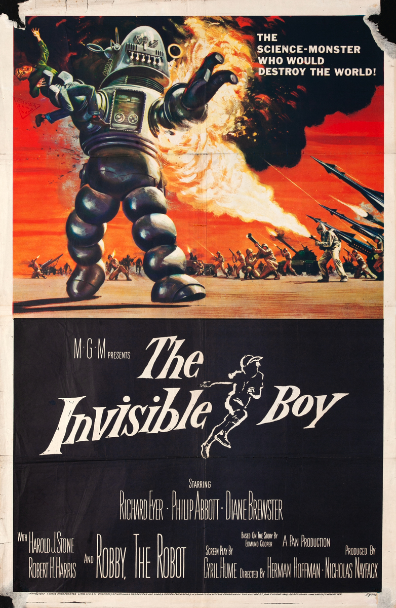 INVISIBLE BOY 1 Sheet Movie Poster Mort Kunstler art of Robby the Robot as world destroying mons