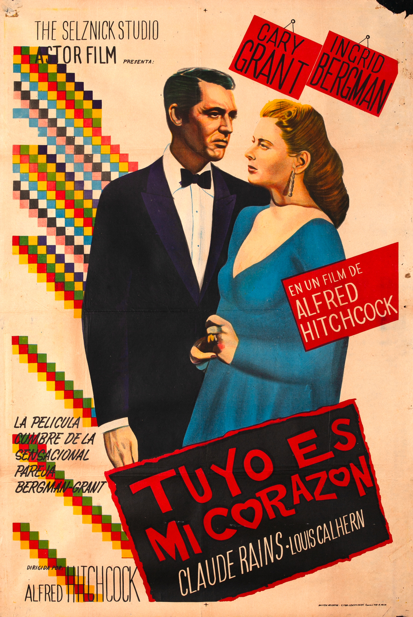 NOTORIOUS Argentinean 1 sh Movie Poster - Cary Grant & Ingrid Bergman, Alfred Hitchcock classic!
