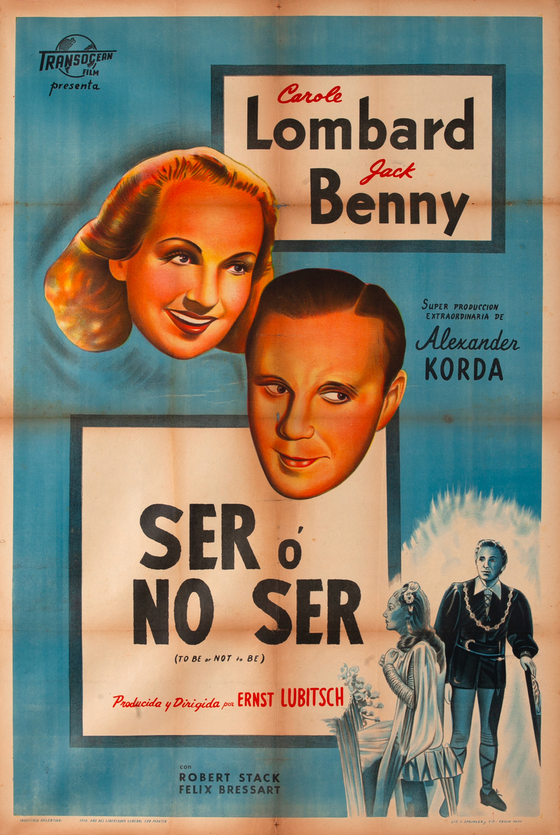 To Be or Not To Be Argentinean Movie Poster  Carole Lombard, Jack Benny, Lubitsch, ultra rare!