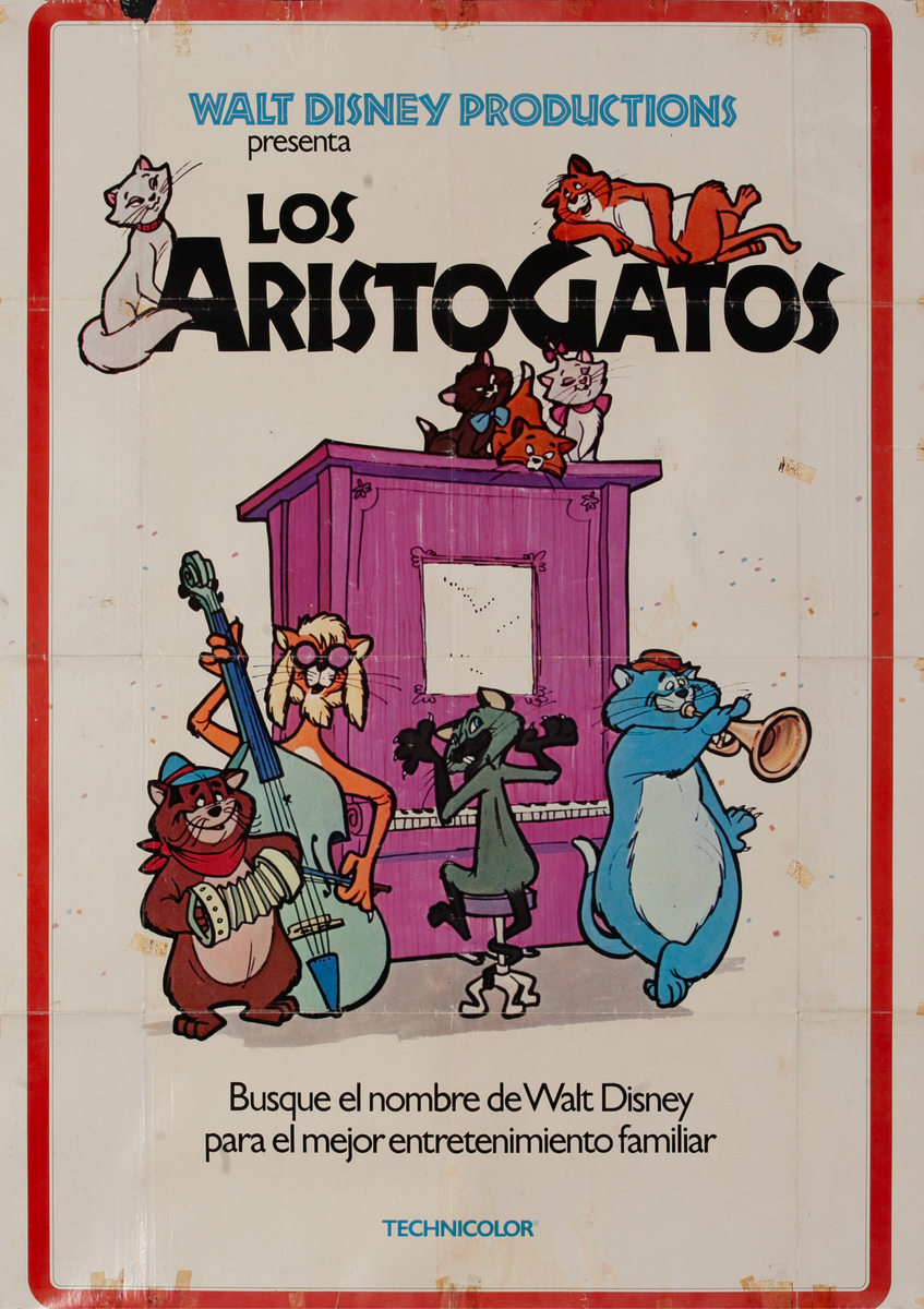 Aristocats Spanish 1sh 1970 Walt Disney feline jazz musical cartoon, great colorful art!