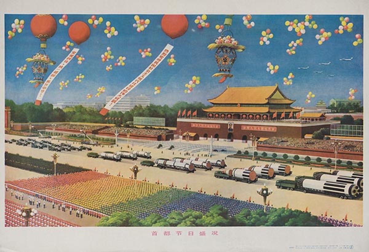 Military Rocket Parade in Tienanmen Square Original Chinese Cultural Revolution Poster