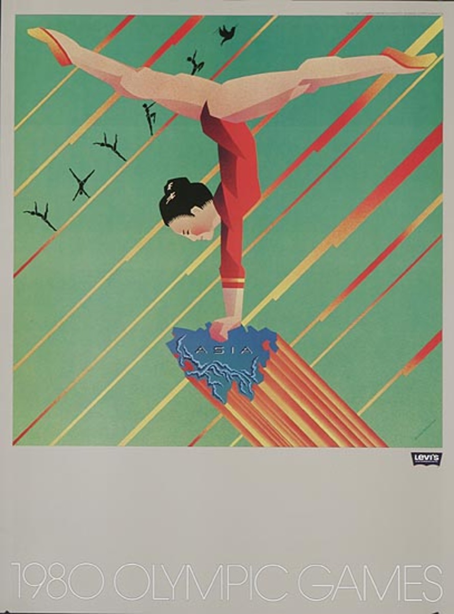 Levi's Pants Original Advertising 1980 Olympics Poster Asia Gymnast