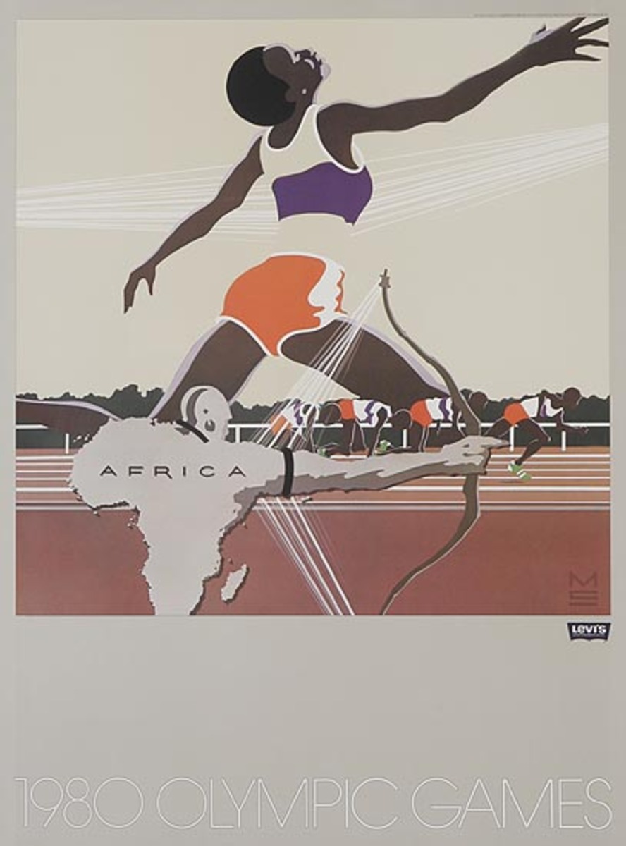 Levi's Pants Original Advertising 1980 Olympics Poster Africa Hurdles