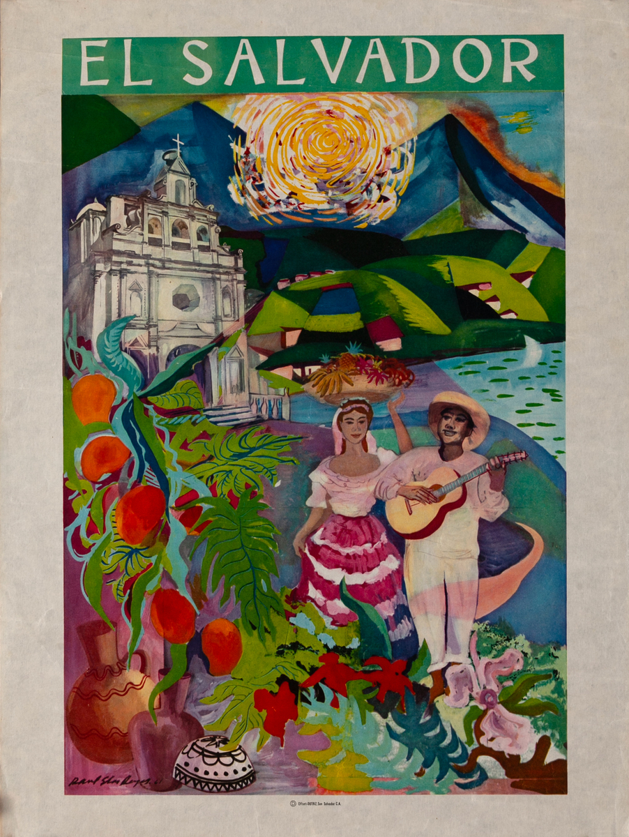 El Salvador Travel Poster Traditional Couple
