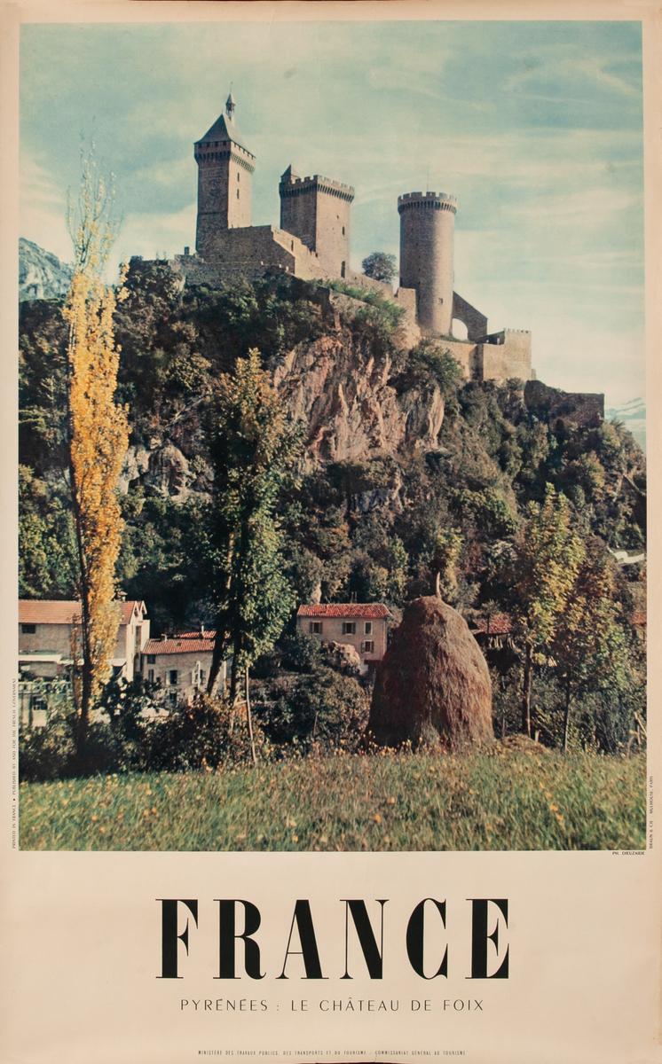 Pyrenees Le Chateu de  Foix France Original Travel Poster