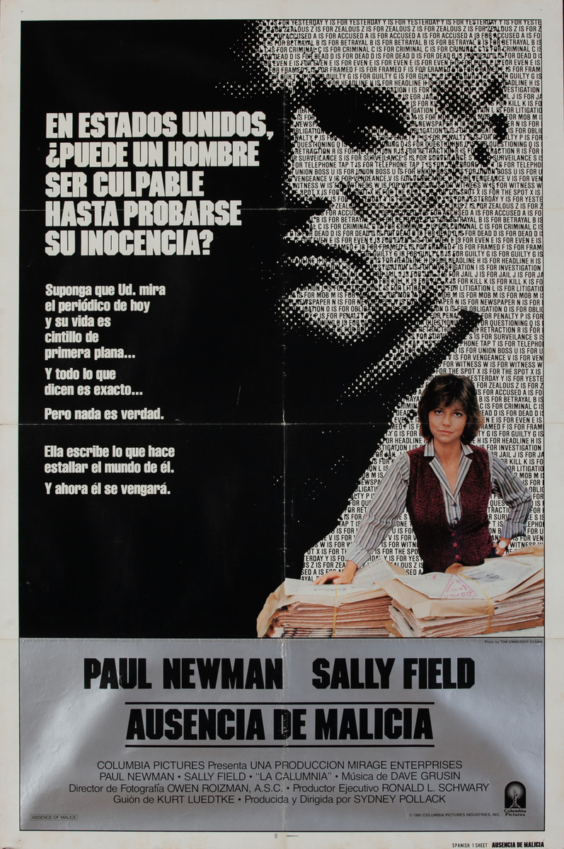 Absence of Malice, Spanish 1 Sheet Movie Poster B