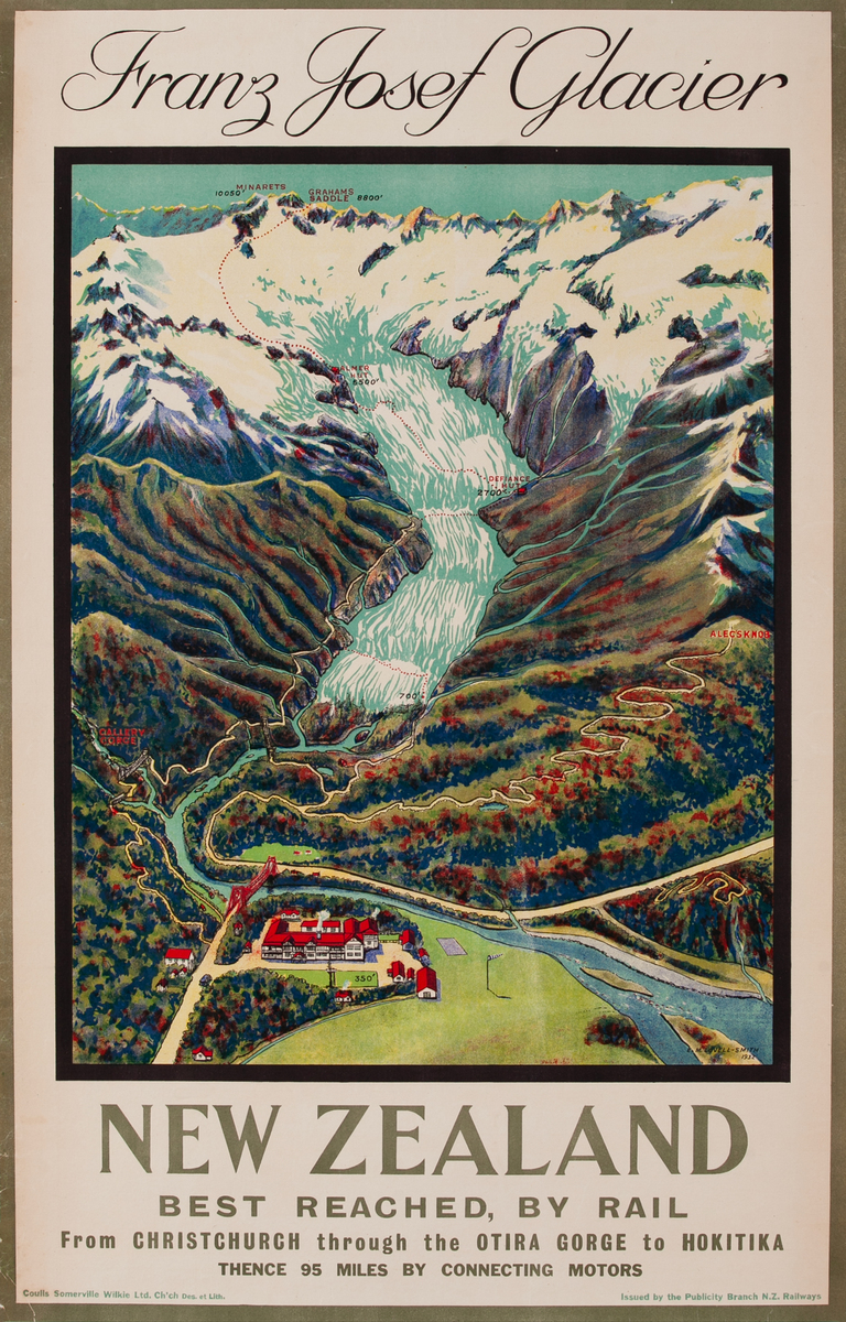Franz Josef Glacier Original New Zealand Travel Poster