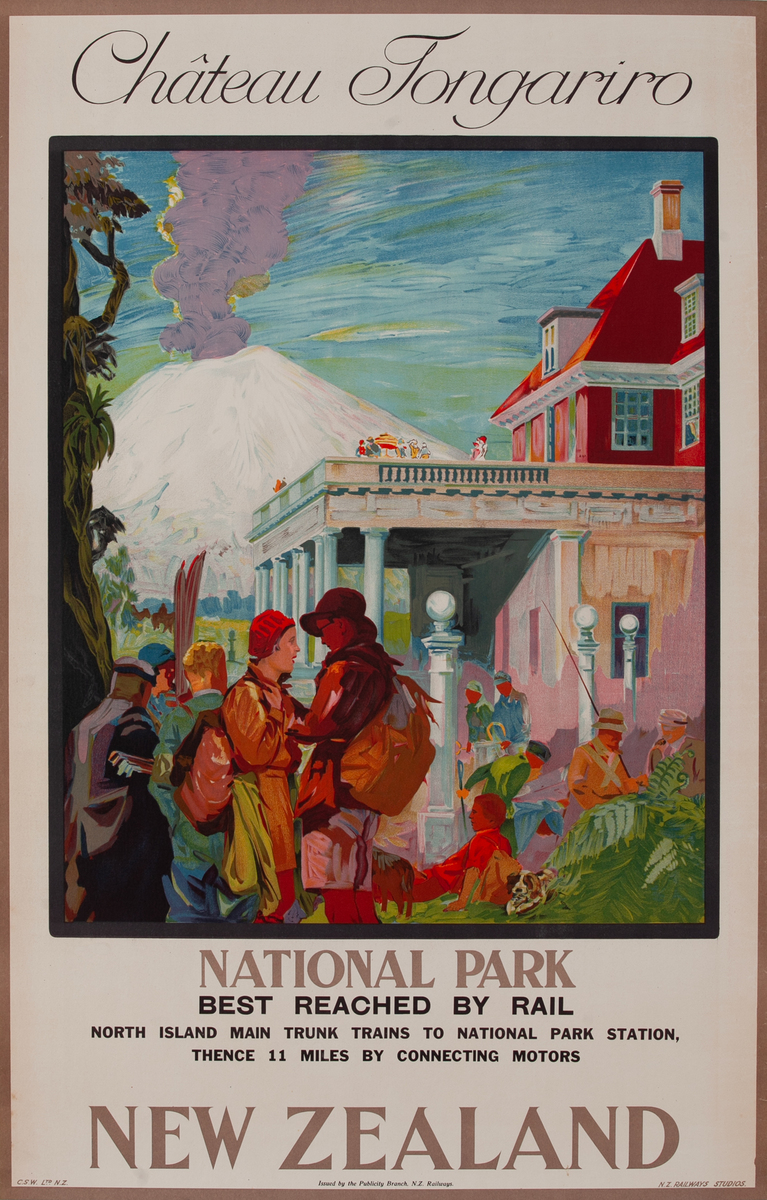 Chateau Tongariro National Park New Zealand Original Travel Poster