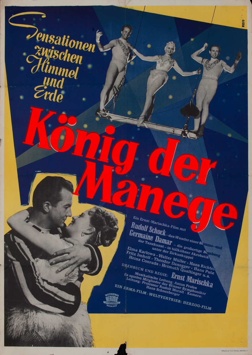 Konig der Manege German 1 Sheet Movie Poster blue background