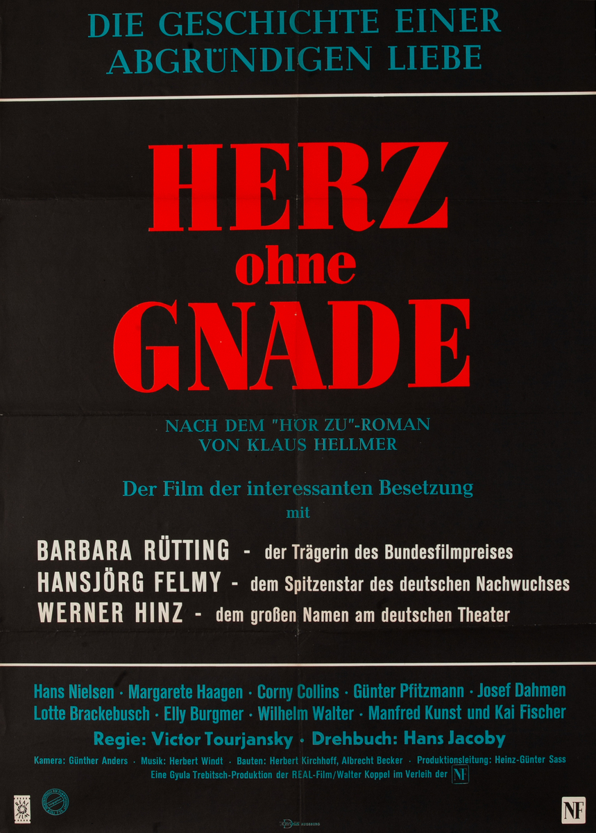 Herz ohne Gnade Heart Without Mercy German 1 Sheet Movie Poster text