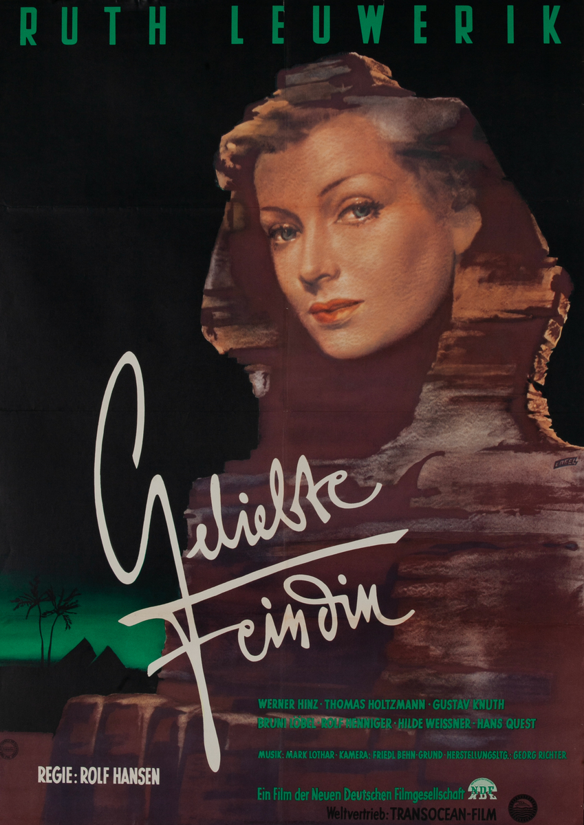 Geliebte Feindin (Beloved Enemy) German 1 Sheet Movie Poster  Ruth Leuwerk as the Great Sphinx in Egypt!