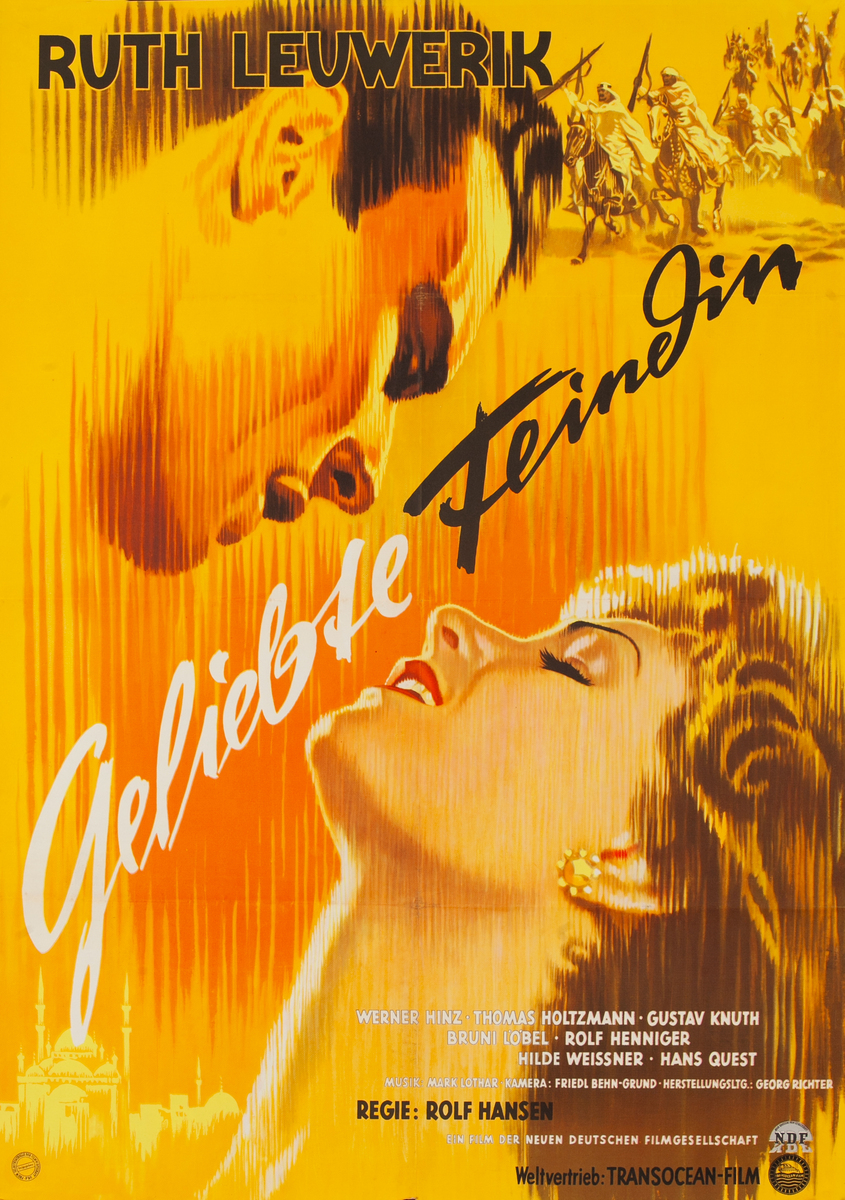 Geliebte Feindin (Beloved Enemy) German 1 Sheet Movie Poster  (yellow background)