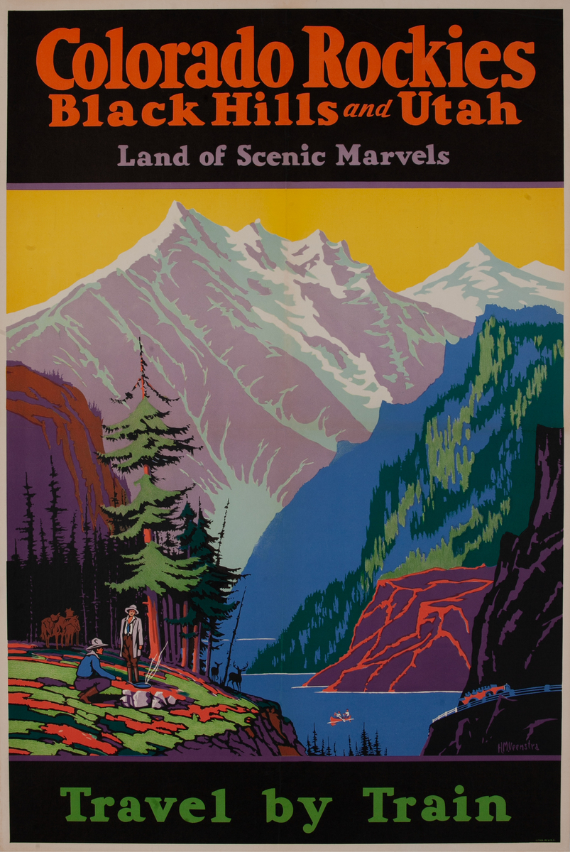 Travel by Train, Colorado Rockies, Black Hills and Utah, Land of Scenic Marvels Original Rail Poster