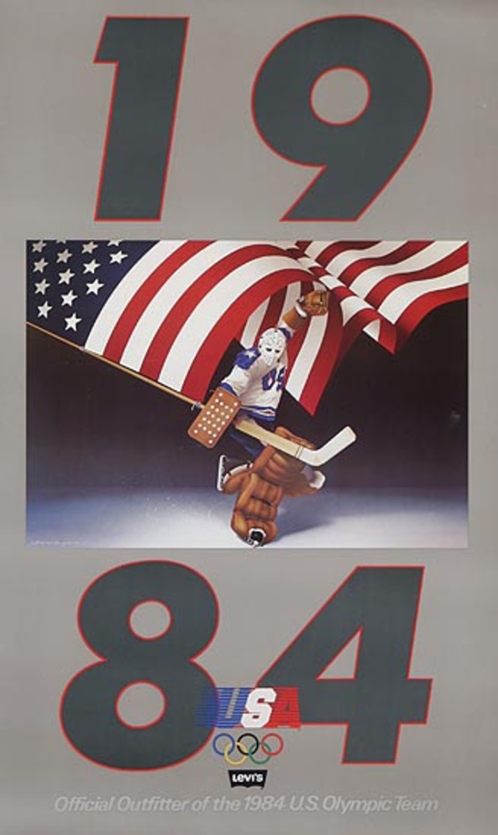 Levi's Pants Original Advertising 1984 Olympics Poster USA Hockey
