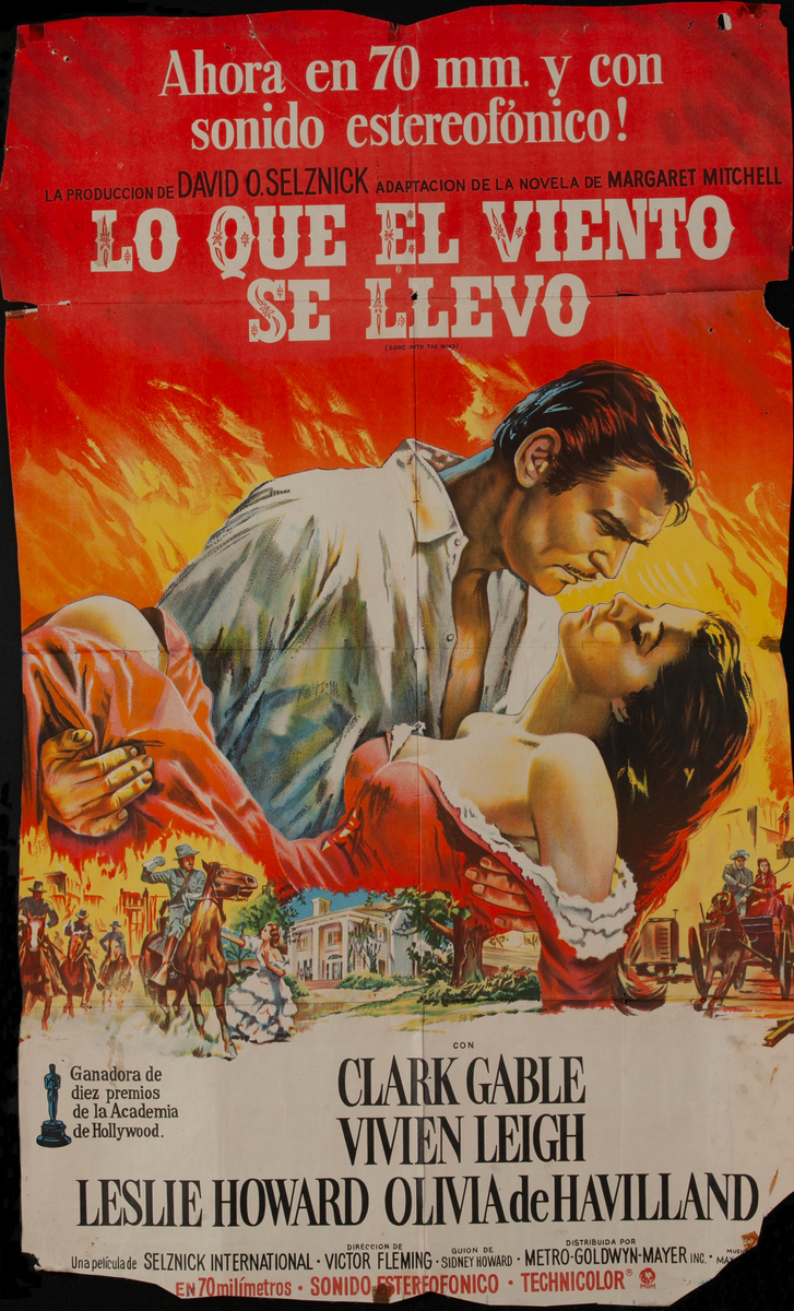 Gone With The Wind Spanish Language Movie Poster Re-Release Trimmed (Lo que el viento se llevó).