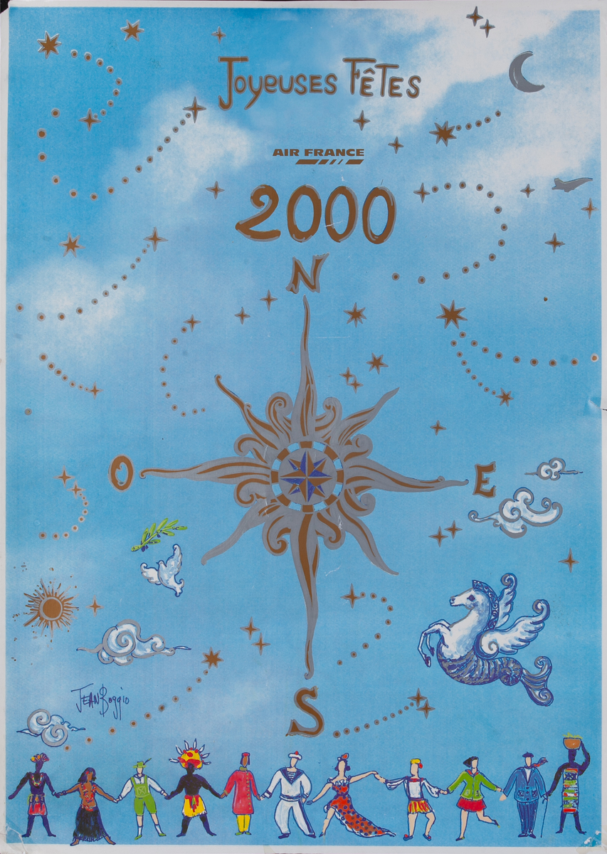 Air France Joyeuses Fetes 2000 Travel Poster Happy Holidays